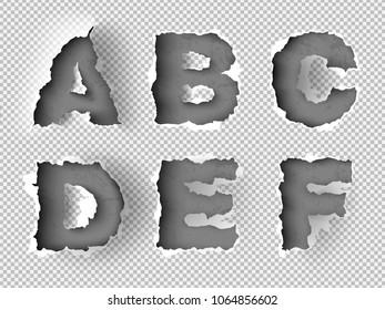 alphabet ripped paper on transparent background