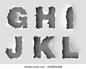 alphabet ripped paper on transparent background