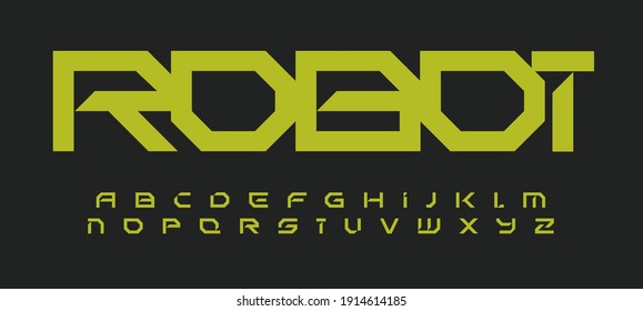 Alphabet in robotic technology style. Geometric futuristic font for modern innovation design, futuristic logo, headline, monogram, quote, creative lettering and typography. Vector typographic design