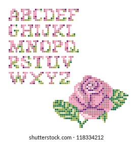 alphabet with rose embroidery