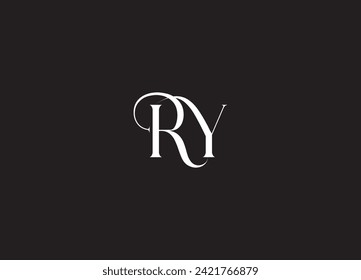 Alphabet RY or YR illustration monogram vector logo template in silver color and black background