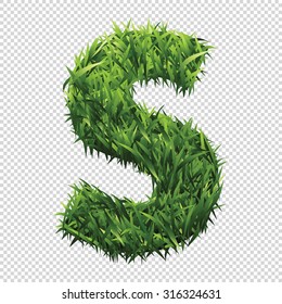 Alphabet S of green grass. A lawn alphabet with gradient light green to dark green.