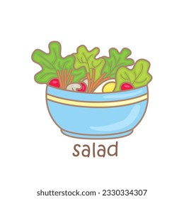 Alphabet S For Salad Vocabulary School Lesson Reading Writing Flash Card Cartoon Illustration Vector Sticker Clipart