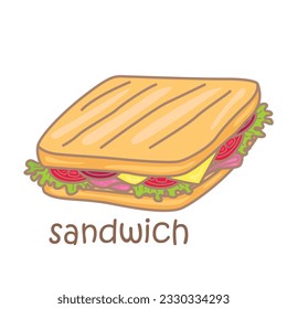 Alphabet S For Sandwich Vocabulary School Lesson Reading Writing Flash Card Cartoon Illustration Vector Sticker Clipart