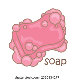 Alphabet S For Soap Vocabulary School Lesson Reading Writing Flash Card Cartoon Illustration Vector Sticker Clipart