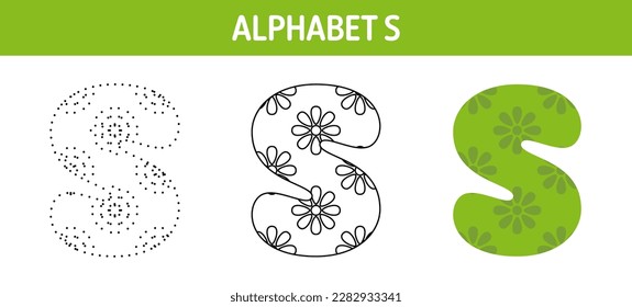 Hoja de cálculo de seguimiento y coloreado de alfabeto S para niños