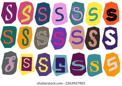 Alphabet S - vector cut newspaper and magazine letters, paper style ransom note letter