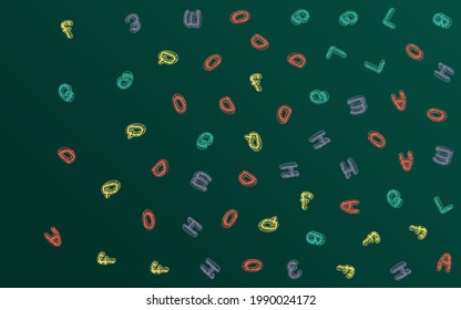 Alphabet School Board Vector Green Background. Chalk Decorative Type. Education Font Blackboard Texture. Writing Pattern.