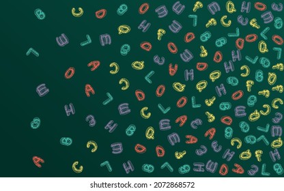 Alphabet School Board Vector Green Background. Drawn Sketchy Sketch. Educate Abc Blackboard Type. Graphic Art.