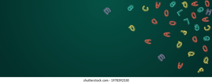 Alphabet School Board Vector Panoramic Background. Abc Drawing Texture. Graphic Letter Chalkboard Art. Artwork Typography.