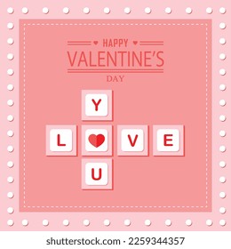 Alphabet in scrabble letters.  Happy Valentines day card