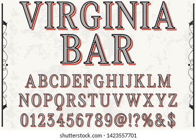 alphabet Script Typeface handcrafted handwritten vector label design old style.Shadow Effect.vintage Hand Drawn.Retro Typography.Vector Illustration. 