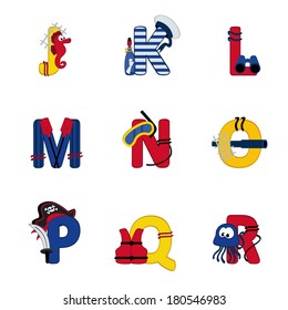 alphabet sea from J to R - vector illustration
