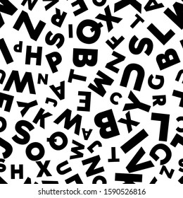 Alphabet seamless background.  Endless vector pattern with black letters on a white background.