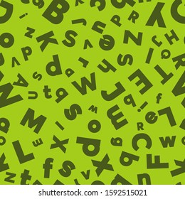Alphabet seamless background.  Endless vector pattern with green letters on a green background.