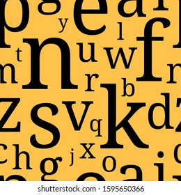 Alphabet seamless background.  Endless vector pattern with black letters on a yellow background.