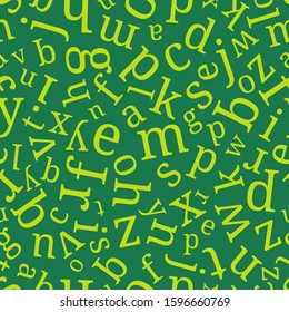 Alphabet seamless background.  Endless vector pattern with green letters on a green background.