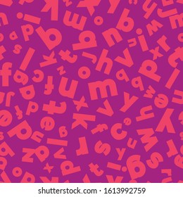 Alphabet seamless background.  Endless vector pattern with pink letters on a pink background.