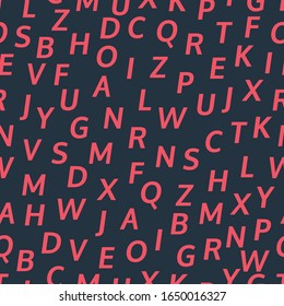 El fondo del alfabeto es transparente.  Patrón vectorial sin fin con letras rojas en un fondo oscuro.