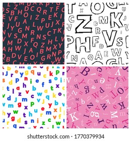El fondo de los alfabetos es fluido. Conjunto de cuatro vectores interminables con letras. Ilustración del vector