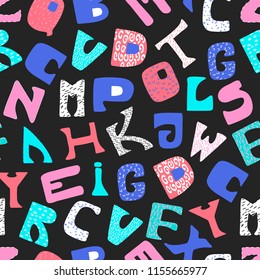 Alphabet seamless pattern. Abc handmade vector kids background. Decorative design for posters, banners, brochures, flyers and more. 