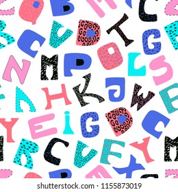 Alphabet seamless pattern. Abc handmade vector kids background. Decorative design for posters, banners, brochures, flyers and more. 