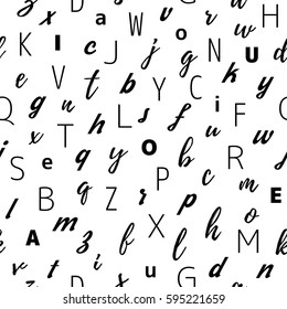 Alphabet seamless pattern background - different alphabets in random pattern. Seamless abstract vector pattern.