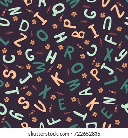 Alphabet seamless pattern in cartoon style. Colorful vector illustration for your design.