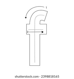Alphabet Search Lowercase letters with arrows, Lowercase f. This vector is suitable for Preschool Children.