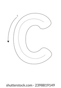 Alphabet Search Lowercase letters with arrows, Lowercase c. This vector is suitable for Preschool Children.