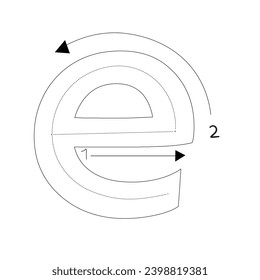Alphabet Search Lowercase Buchstaben mit Pfeilen, Lowercase e. Diese Vektorgrafik eignet sich für Vorschulkinder.