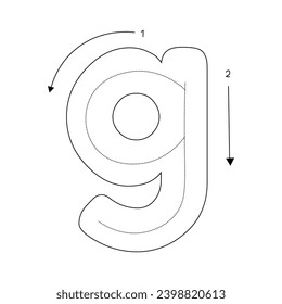 Alphabet Search Lowercase letters with arrows, Lowercase g. This vector is suitable for Preschool Children.