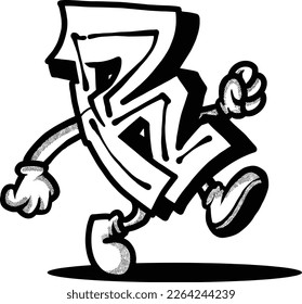 Alphabet series, graffiti alphabet letter R illustrated dancing. Suitable for coloring book, t-shirt design, sticker and more