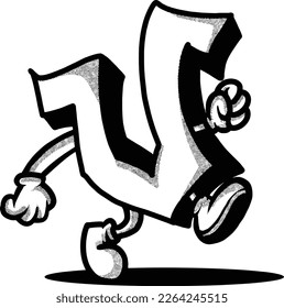 Alphabet series, graffiti alphabet letter V illustrated dancing. Suitable for coloring book, t-shirt design, sticker and more
