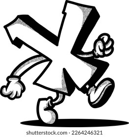 Alphabet series, graffiti alphabet letter X illustrated dancing. Suitable for coloring book, t-shirt design, sticker and more
