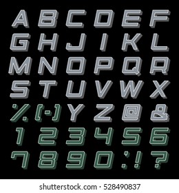 Alphabet Set, 3D abc, punctuation marks. Vector font isolated.