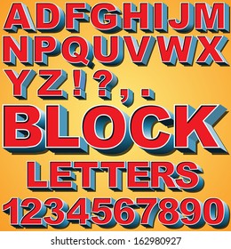 An Alphabet Set of 3D Block Letters and Numbers