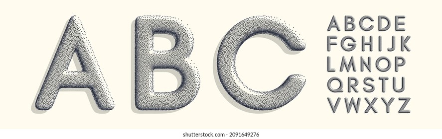 Alphabet set. 3d vector illustration. Design elements with stipple effect.