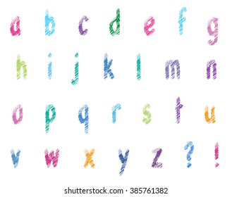Alphabet set with brushed scribble effect on white. Lowercase letters. vector
