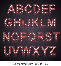 Alphabet set with bulb lamps, vector