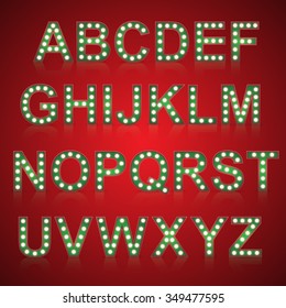 Alphabet set with bulb lamps, vector