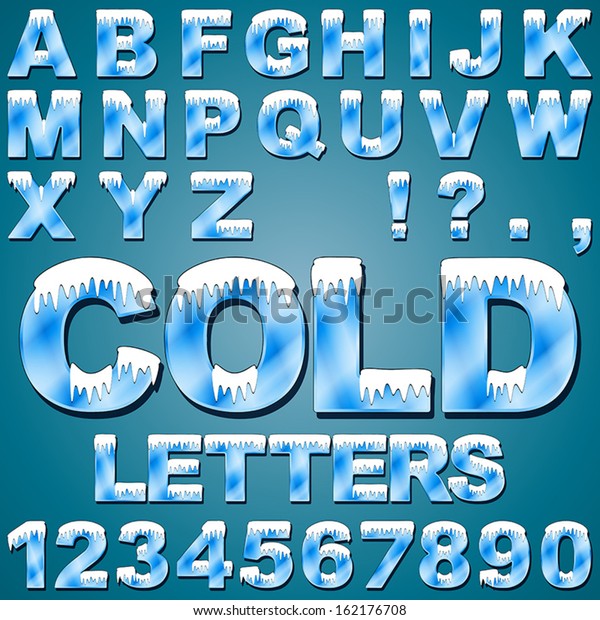 雪と氷の付いた冷たい文字と数字のアルファベットのセット のベクター画像素材 ロイヤリティフリー