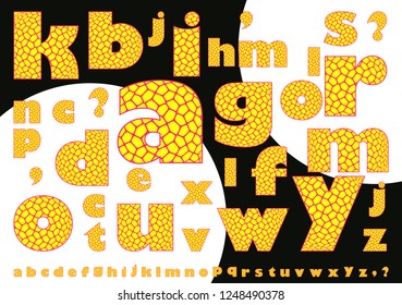 alphabet set with cracked egg texture in red yellow shades