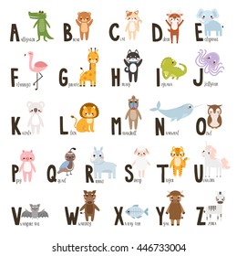 Alphabet Set Cute Cartoon Animals Letters Stock Vector (Royalty Free ...