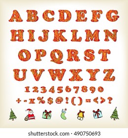 alphabet set design for christmas, vector illustration