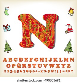 alphabet set design for christmas, vector illustration