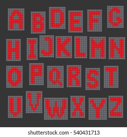 Alphabet. set of electronic letters. scoreboard. on a dark background . vector illustration .