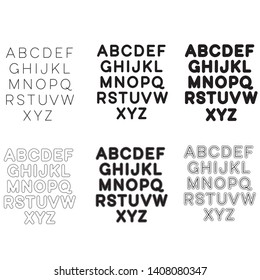 Alphabet set in English. Hand drawn typeface, lettering font. Letters with outline for logo design, poster, print. Vector illustration in flat style EPS10. Black and white design.