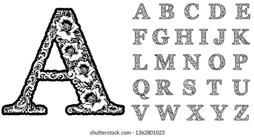 Alphabet set with floral ornament