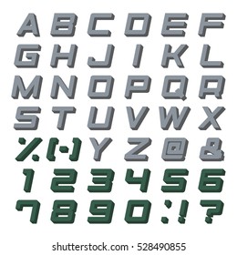 Alphabet Set. Alphabet font. 3D abc, punctuation marks. Vector font isolated on white background.